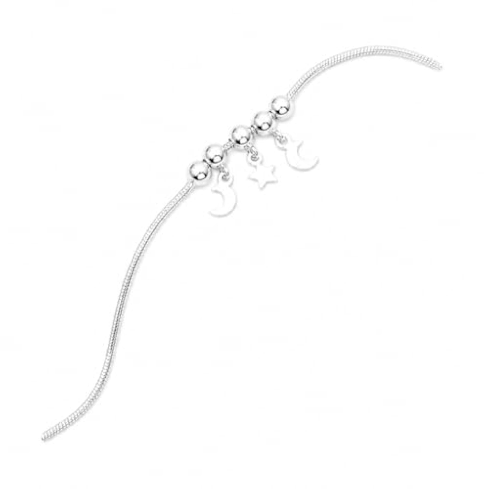 Women's 925 Sterling Silver Moon & Star Charm Anklet